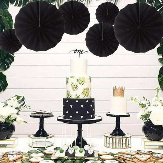 MOWO Black Green Paper Fans Jungle Tropical Party Decoration 12pc