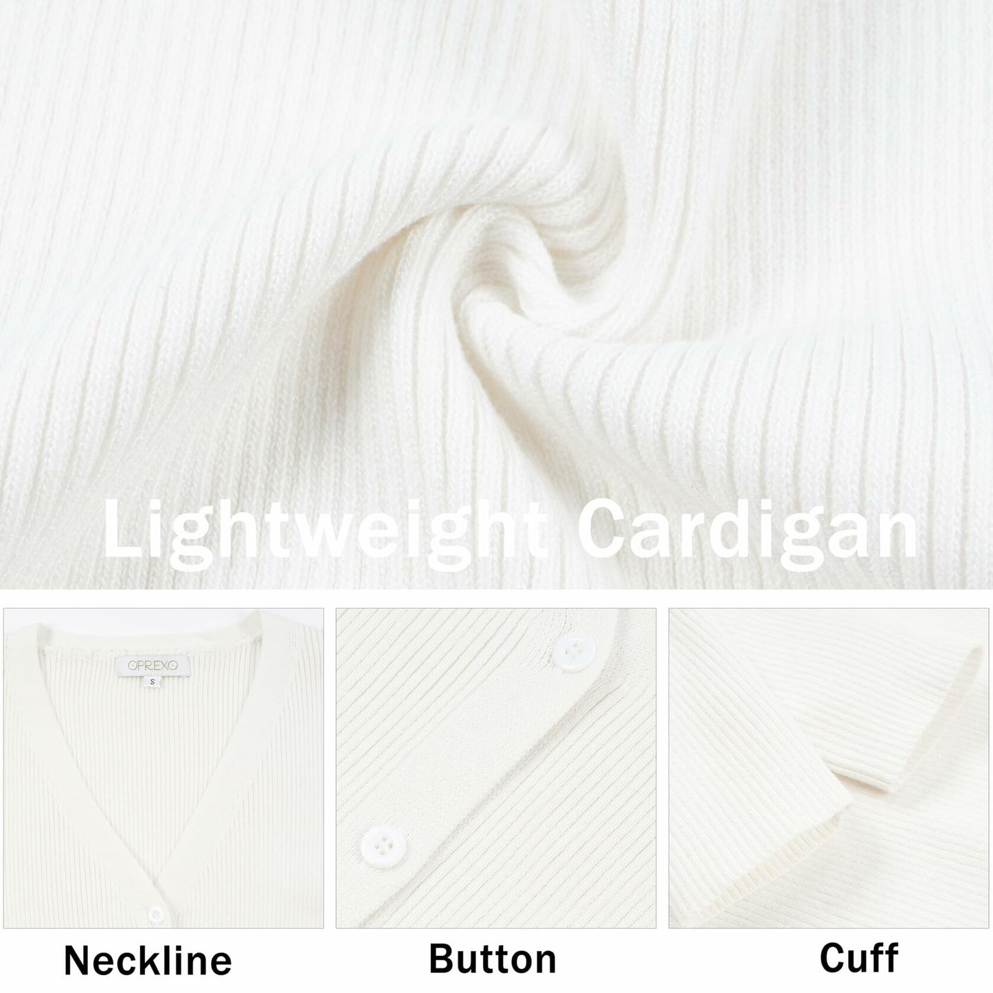 OPREXO Women's Ribbed Knit V Neck Button Down Cropped Cardigan White Size L