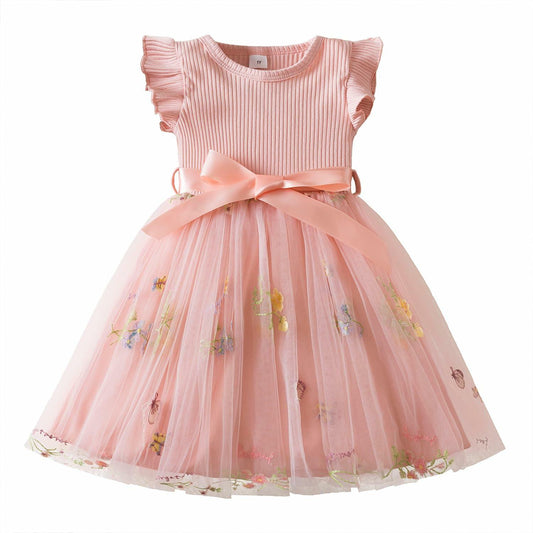 Noubeau Toddler Girl Summer Dress Tulle Ruffle Sleeveless Pink Size 4T