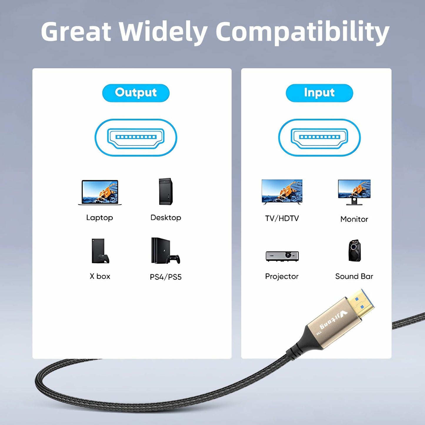 VJitong HDMI Fibre Optic Cable 25FT Ultra High-Speed HDMI 2.1 Gold