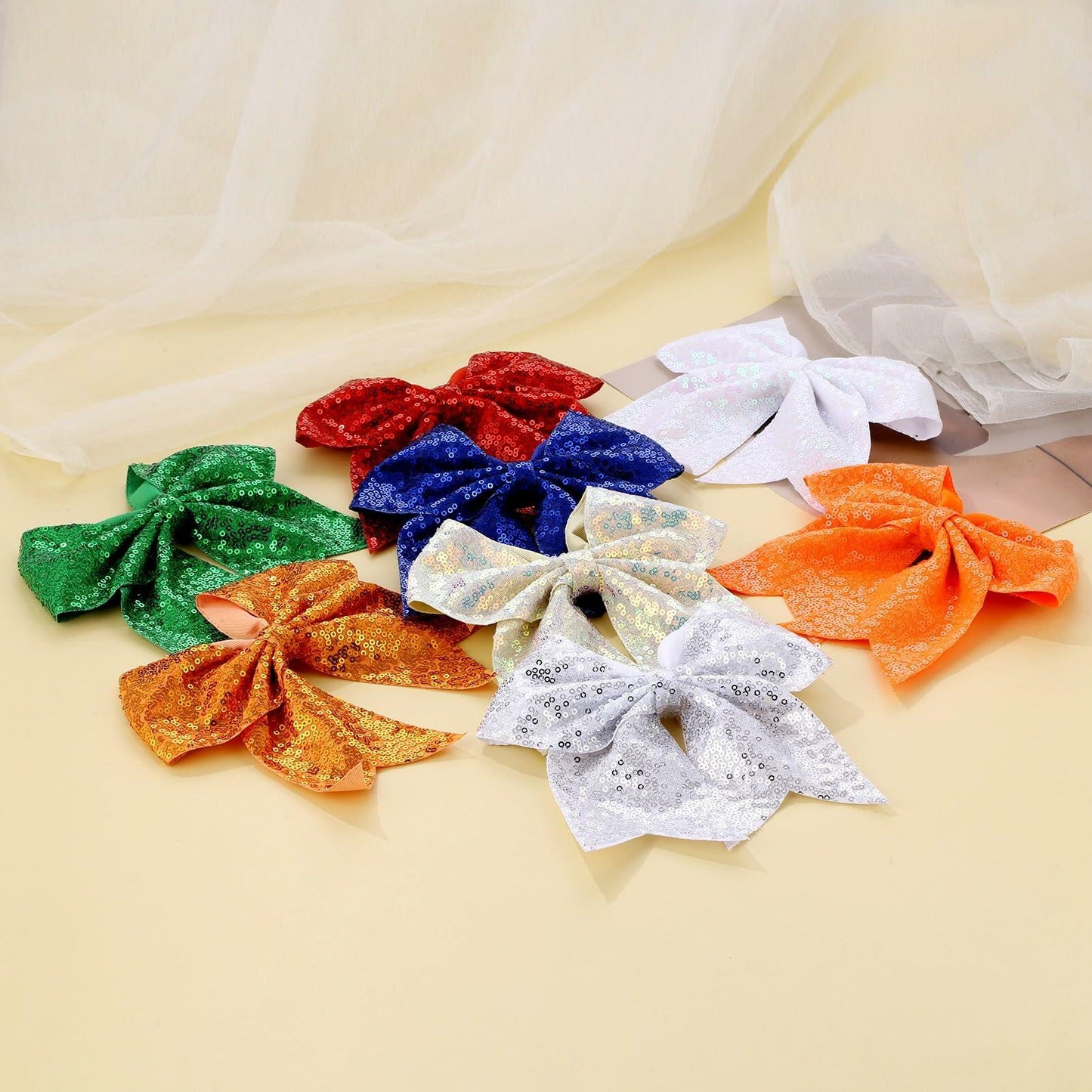 ZOLYCO Large 7" Glitter Cheer Bows Clips Hair Accessories Red 1Pcs