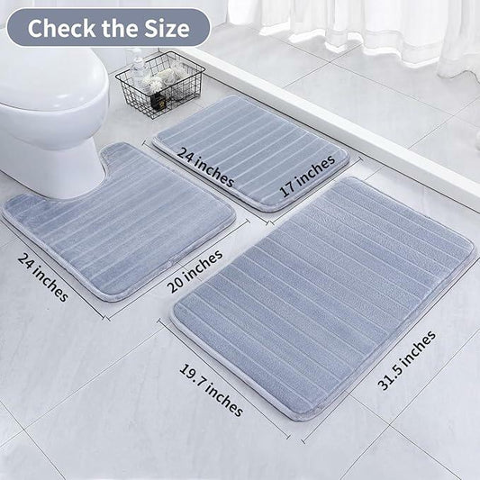 SWEMSTAR Bathroom Rugs 2pcs Memory Foam Quick-Dry Gray 17x24 + 20x32