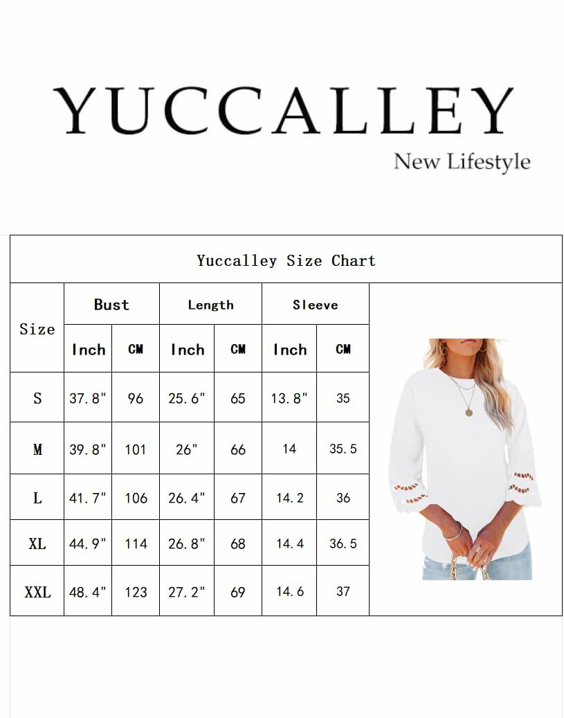 Yuccalley Women's Summer 3/4 Lace Sleeve Loose Fit Tee Khaki Size M