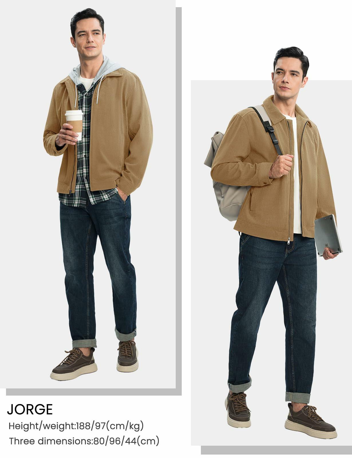 Rdruko Men's Corduroy Zip-Front Bomber Jacket Light Grey Size L