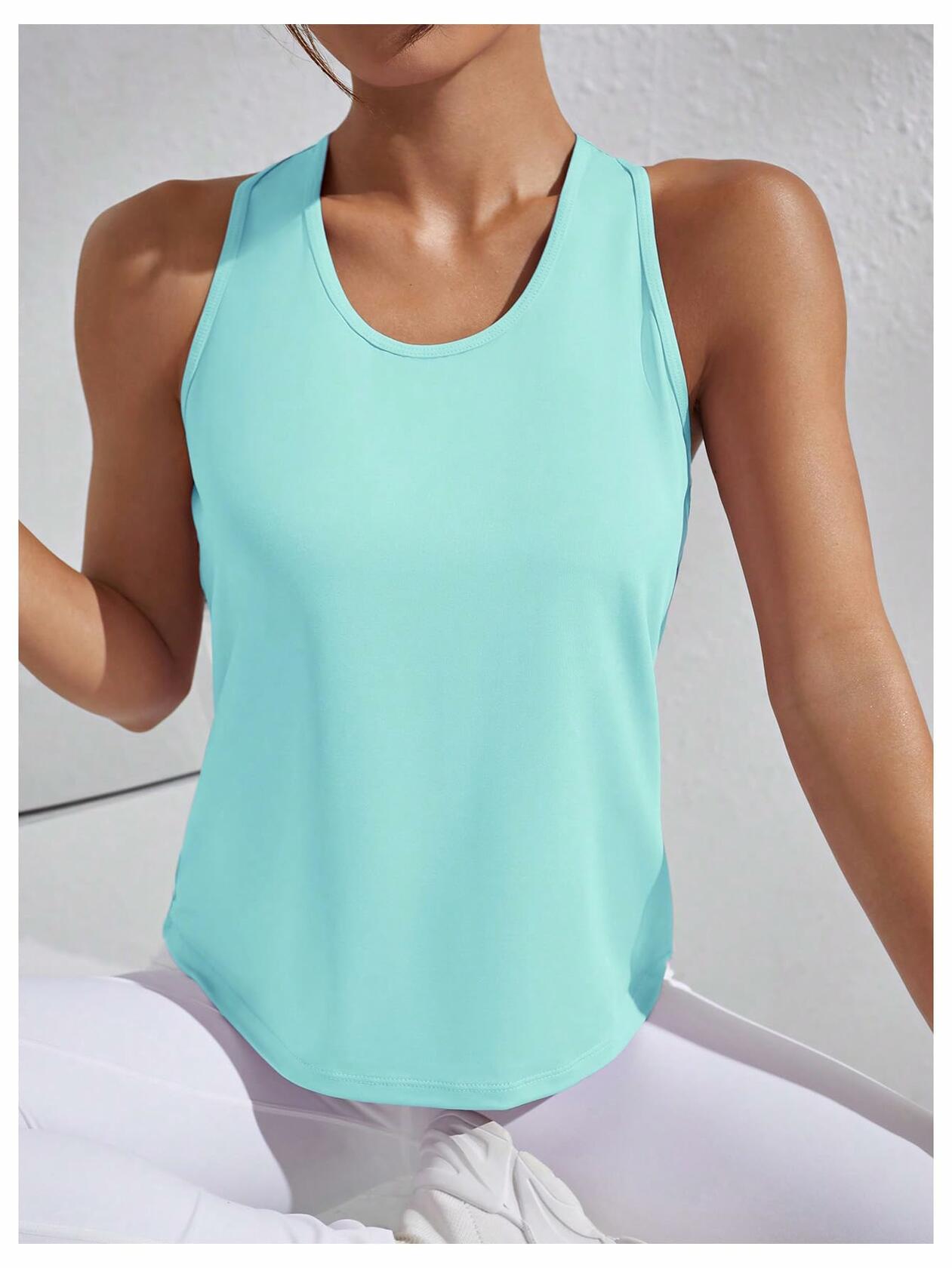 OYOANGLE Women's Sleeveless Racer Back Sports Tank Top Light Blue Size XL