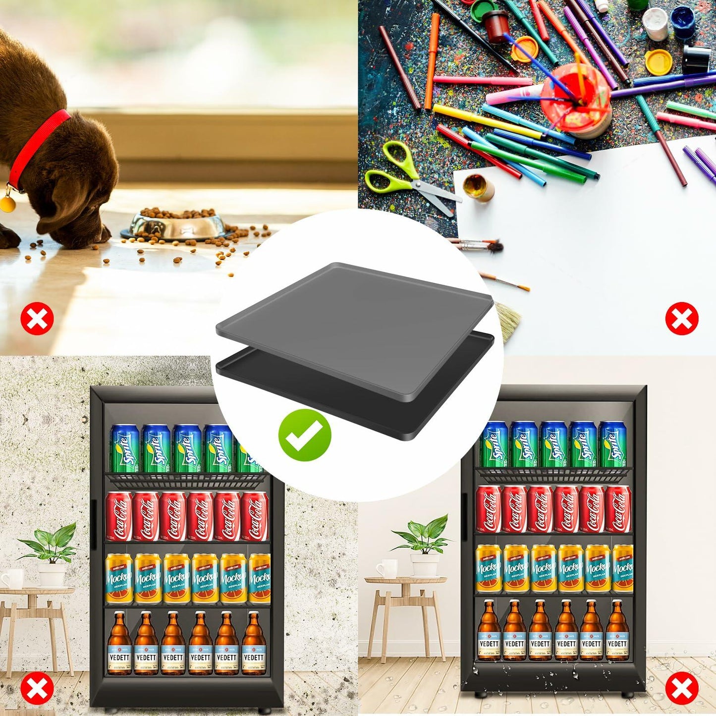 Kucucyle Mini Fridge Silicone Mat 23.6x23.6in Floor Protector 2PCS Black+Gray