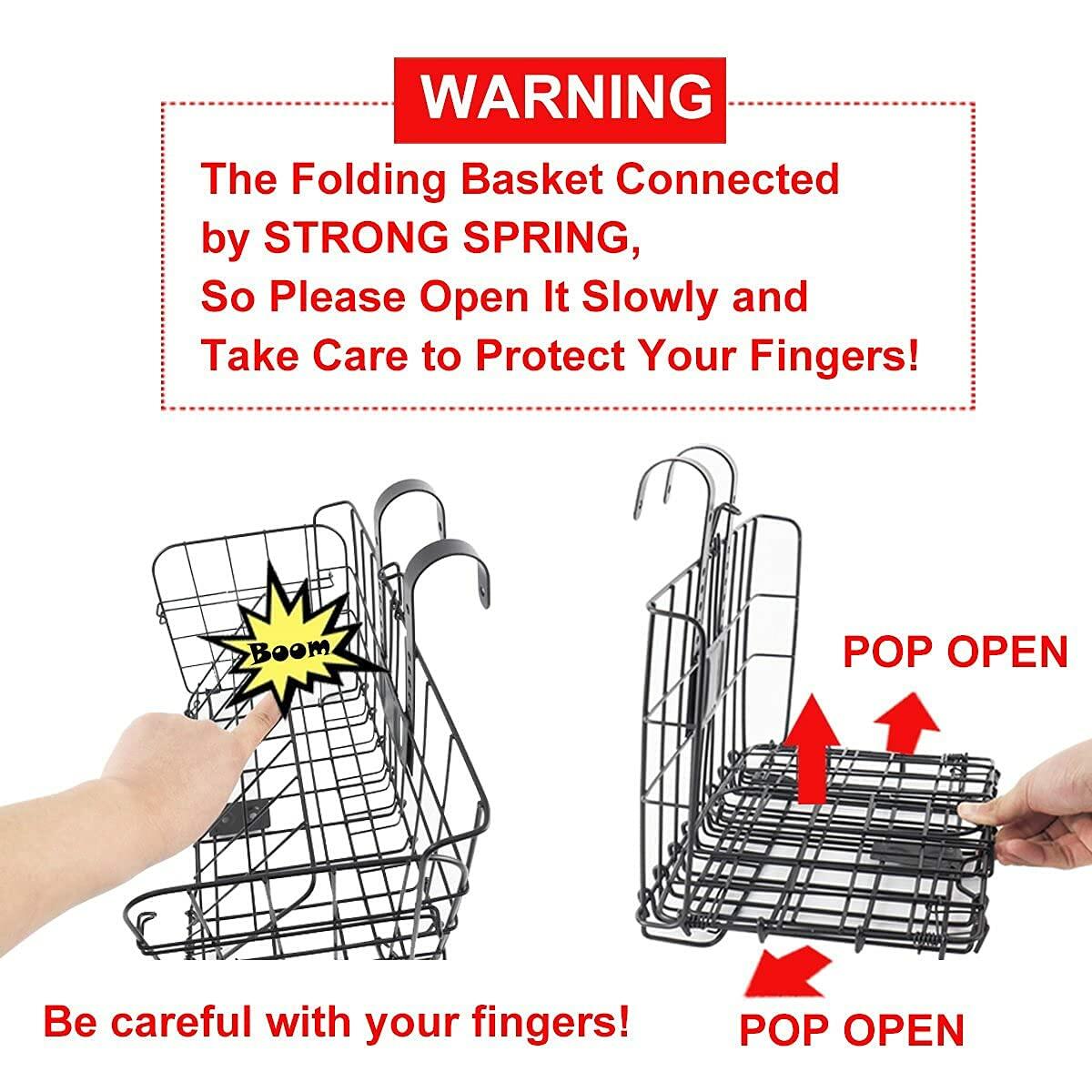 ONWAY Folding Front Handlebar Rear Rack Bike Basket with Canvas Liner Black