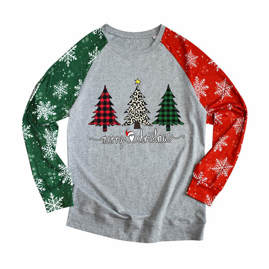 ADIAOA Women's Christmas Color-Block Botany Cartoon Shirt GreenTree Size M