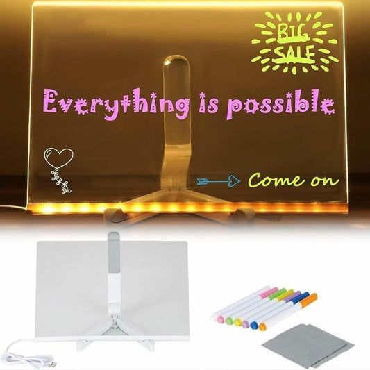 WESUN LED Note Board Acrylic Light Up Message Board 7 Pens 7.9x7.9"