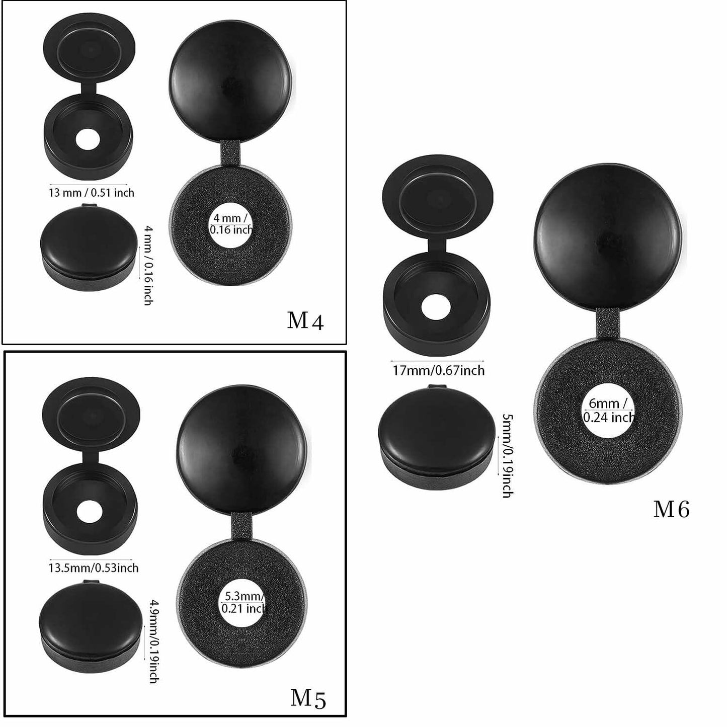 YDKOEDD 200pcs Plastic Hinged Screw Cover Caps Waterproof Black Large
