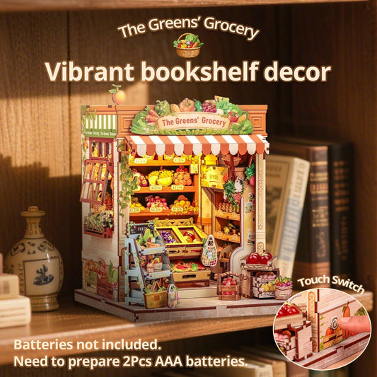 Cutefun Book Nook Kit DIY Mini Fruit & Vegetable Store LED Greens’ Grocery