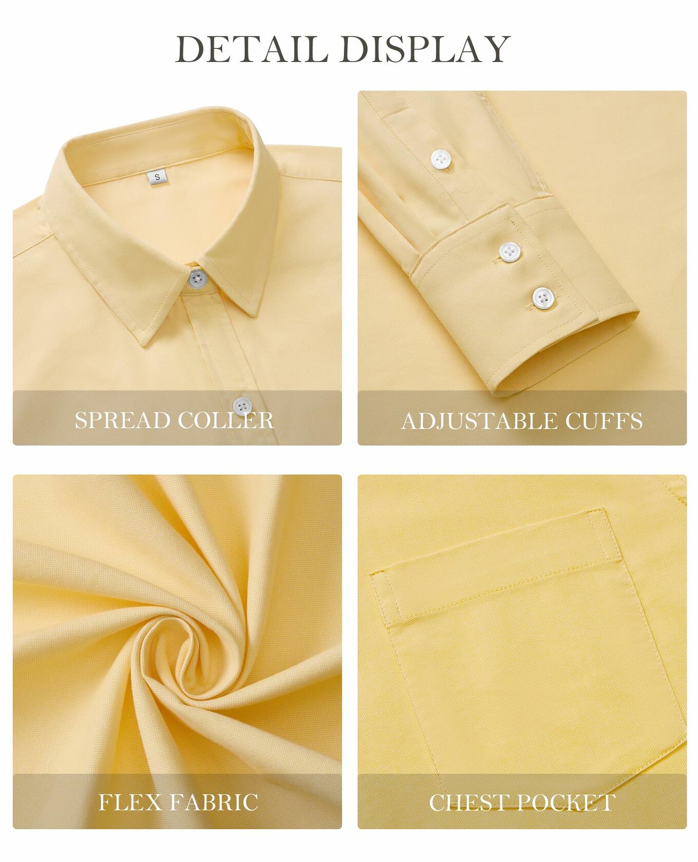 Gleeivy Women Oxford Button Down Shirt Long Sleeve Pocket Yellow Size S