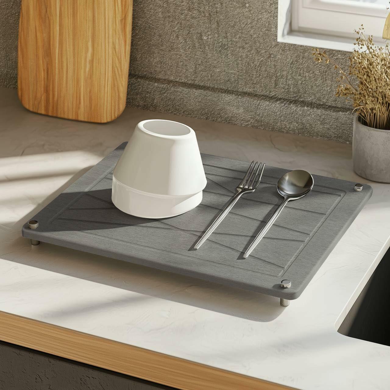 Zopanira Diatomaceous Earth Drying Stone Mat Gray 11.8x15.7 Kitchen Counter