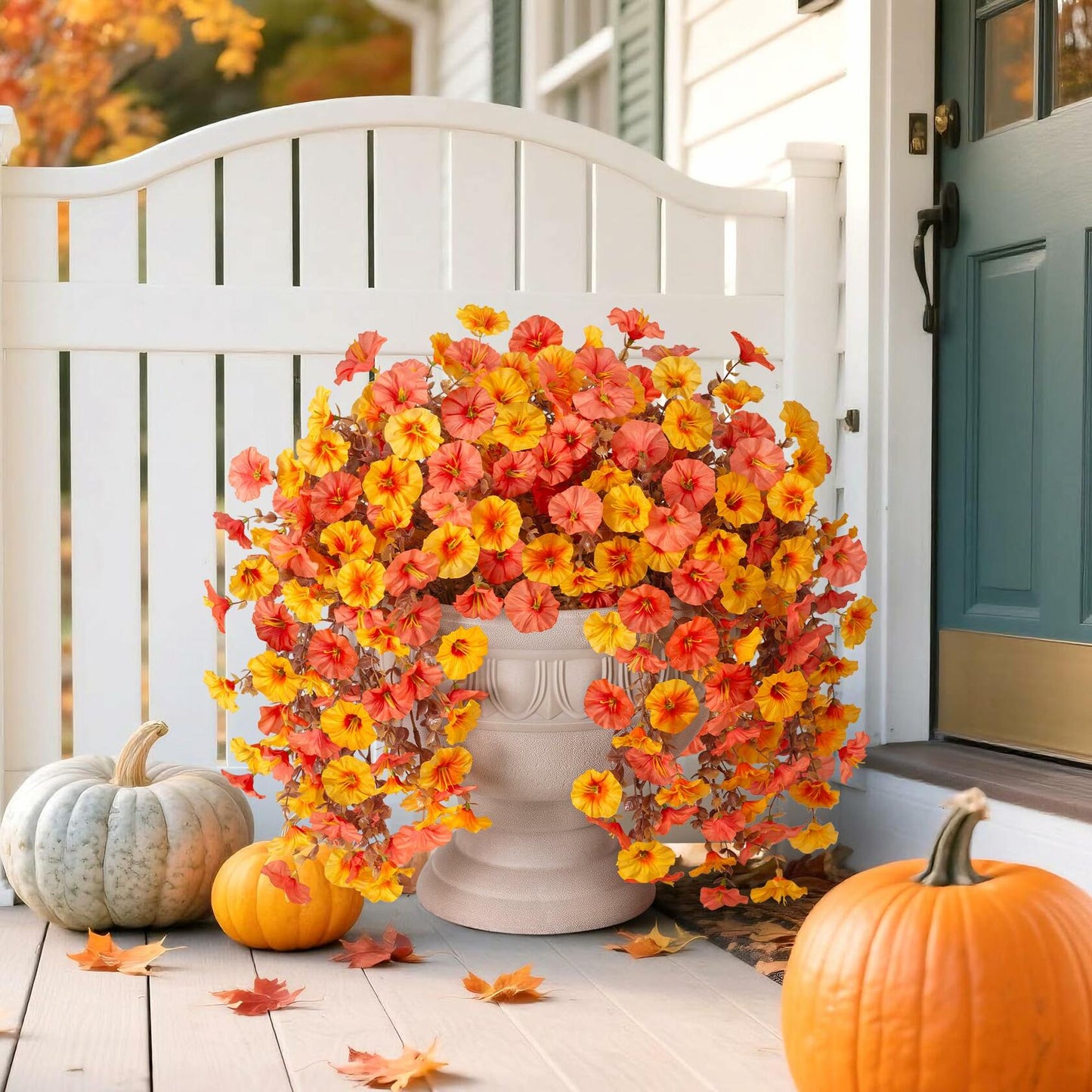 HyeFlora 2 PCS Faux Fall Hanging Flowers Plants UV Resistant Orange+Yellow