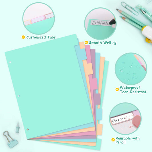 TREEHOLE 8 Tab Plastic Binder Dividers Set, Letter Size 8.5x11, Multicolor