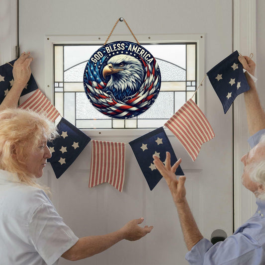 Hoomdycm Patriotic Memorial Day Door Sign Wooden Hanging Decor 12x12