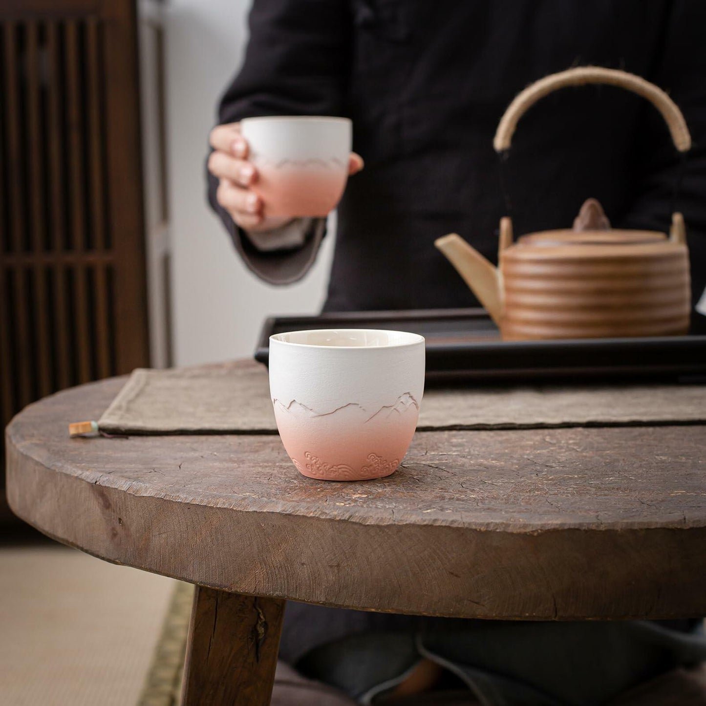 TEANAGOO Japanese Tea Cup 5.6oz Gradient Pink White 4 Pcs Box