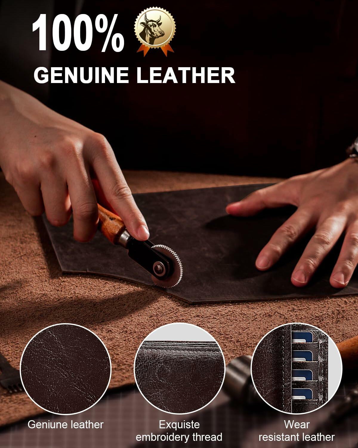 FLETUTE Full-Grain Leather Slim Airtag Wallet Mens Luxury Blue