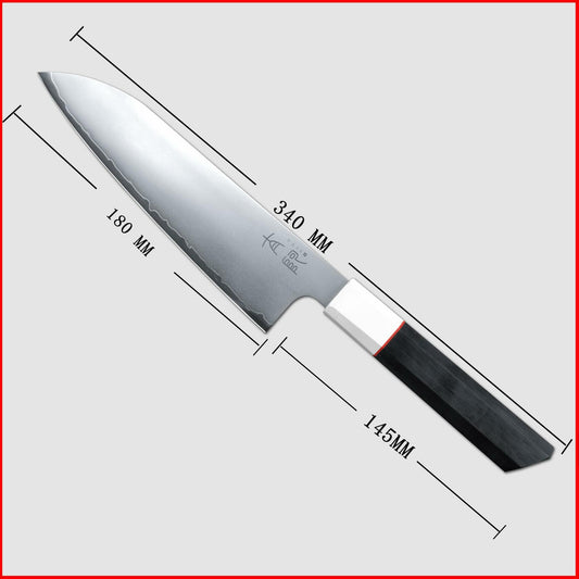 TAIE Santoku Kitchen Knife 7in Japanese 9Cr18Mov Steel G10 Handle Silver