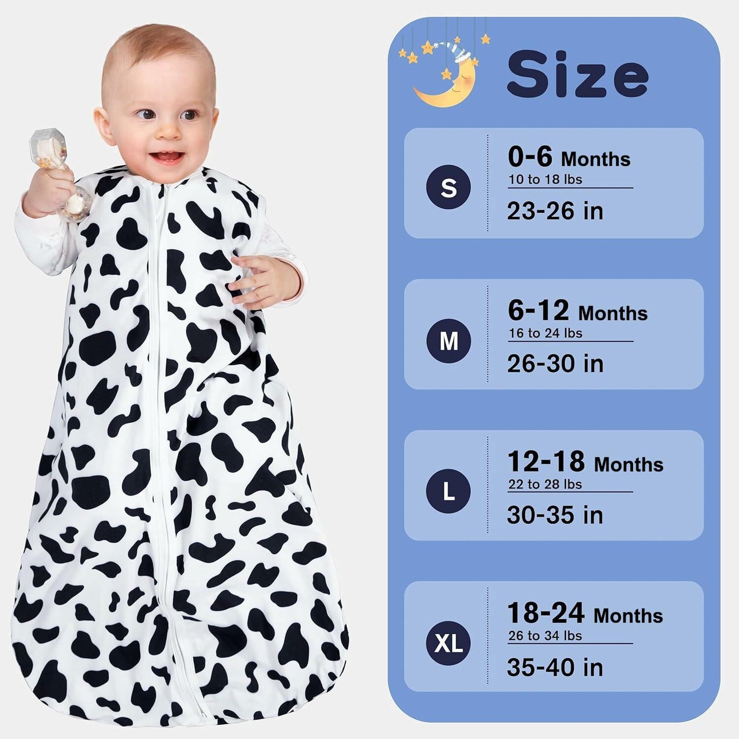 GUNTAIL Baby Sleep Sack 2-Way Zipper Rayon Cotton Cow Print Size X-Large