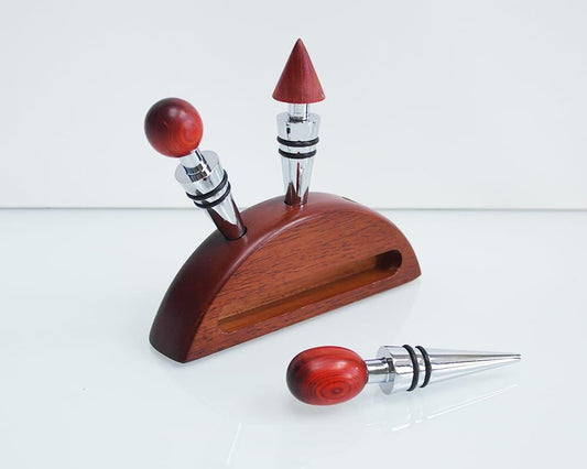 Lutong Wine Stopper Set 3pcs with Stand Wood Silver & Brown Entertainment