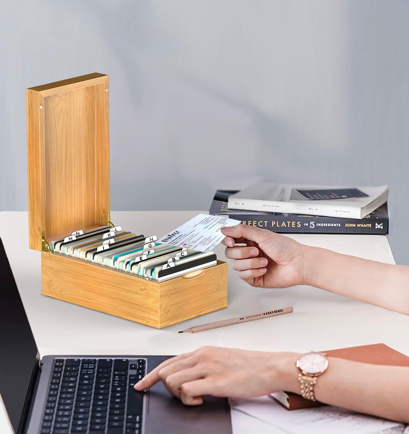 Neando Bamboo Recipe Card Organizer 4x6 Cards 4 Compartments 600 Capacity