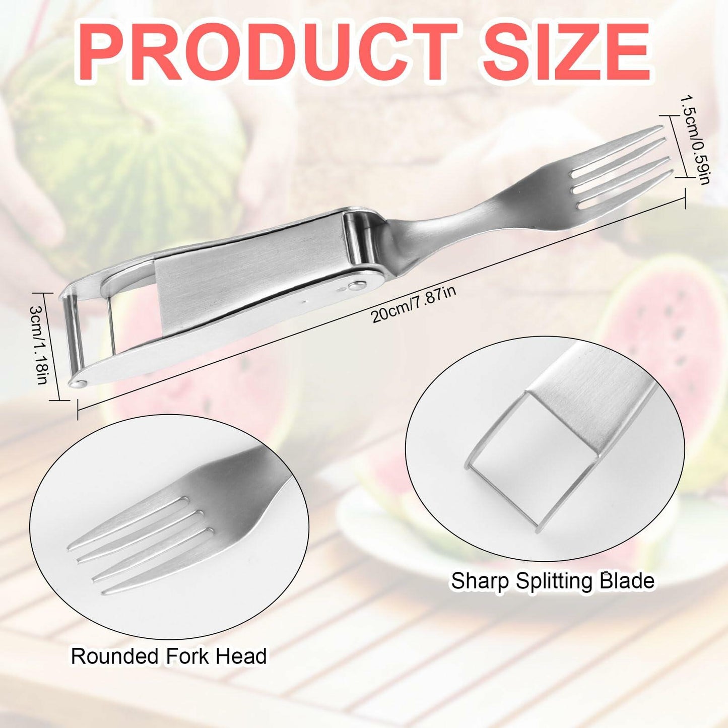 TAOTOP 2PCS Stainless Steel Watermelon Fork Slicer 2-in-1 Portable Silver