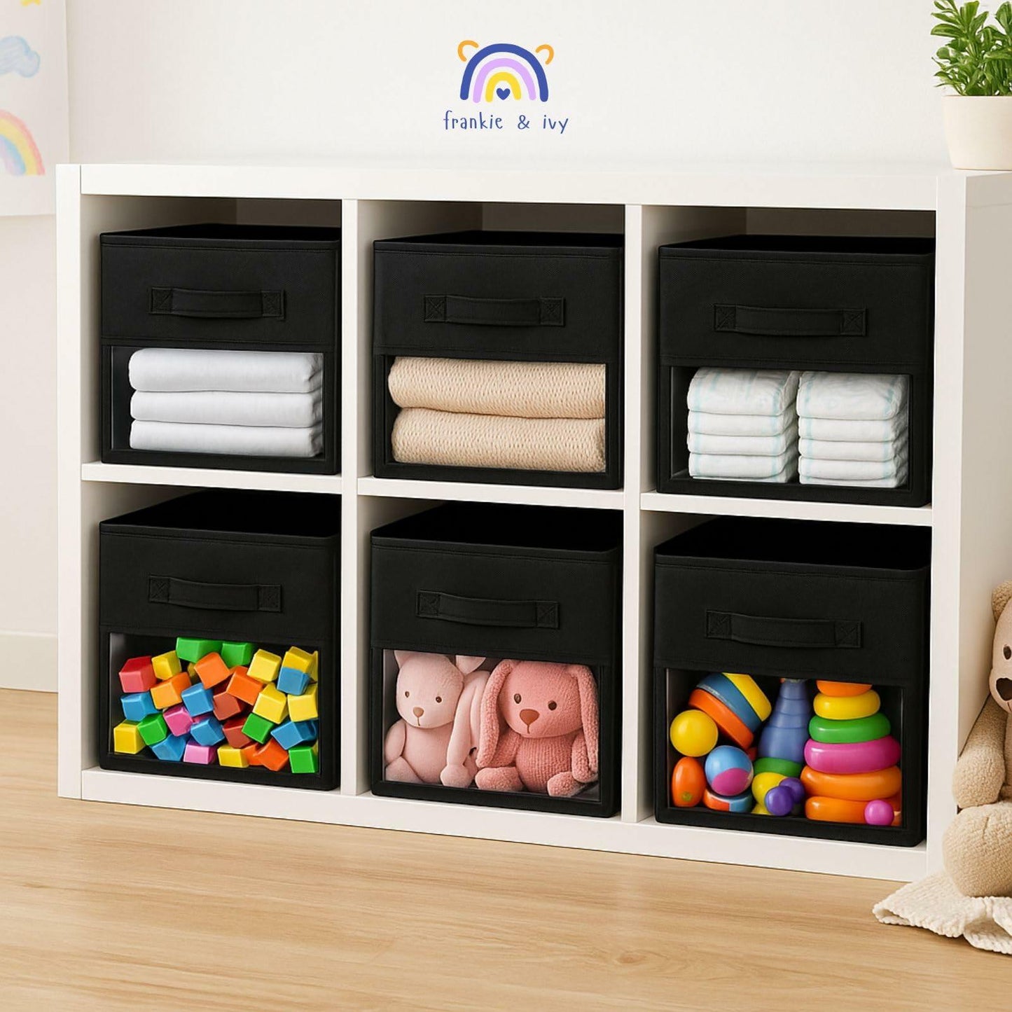 Frankie & Ivy 11 Inch Clear Front Storage Bins Gray 6 Pack Fabric