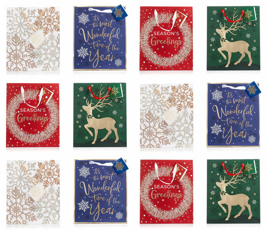 Fifth Ave Kraft Christmas Bags Large 12x10x5 Joy Pack of 12 Holiday Gift