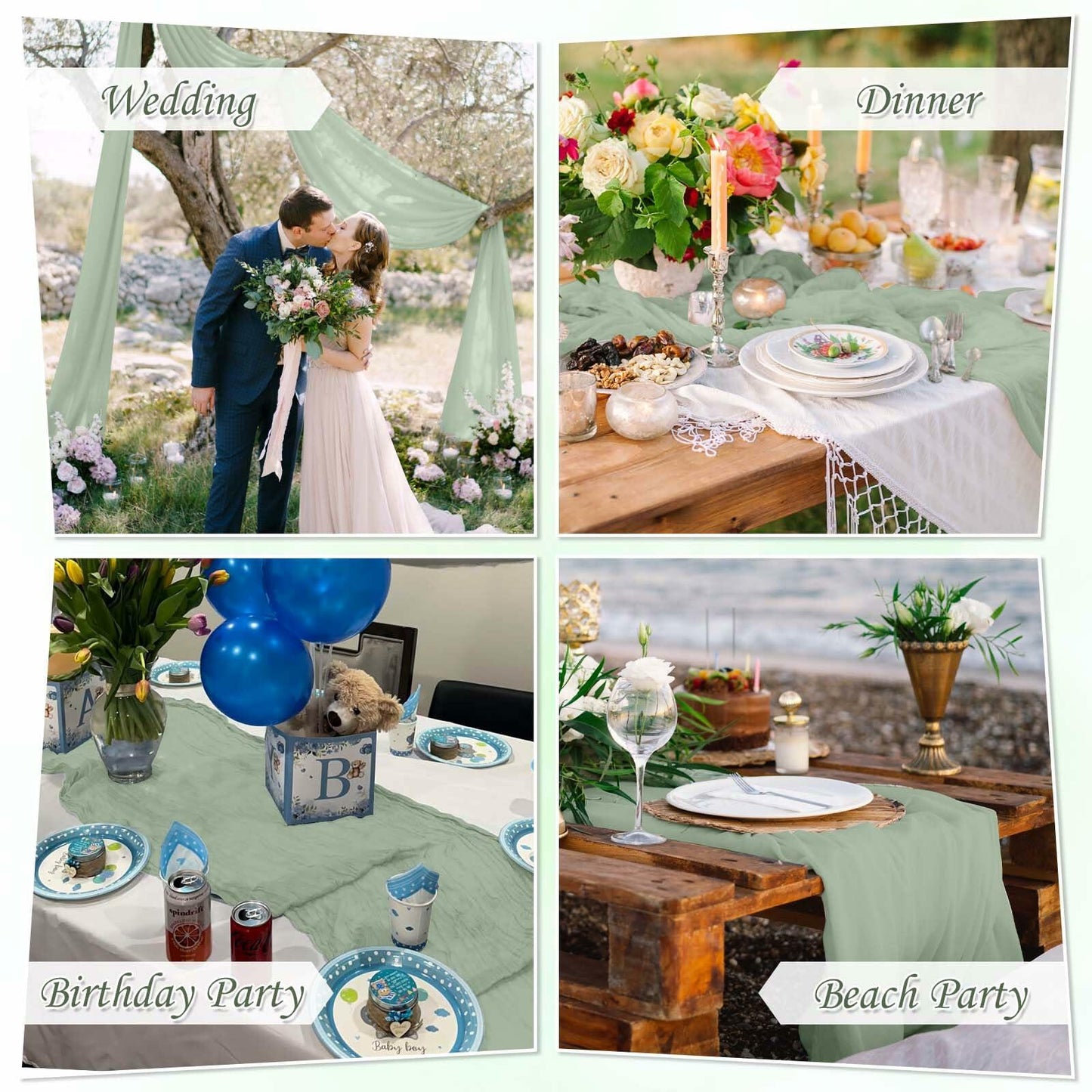 Fall Table Runner Cheesecloth 10FT Boho Rustic Gauze Sage Green 1 Pack