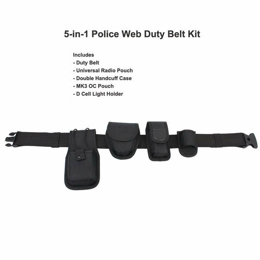 ROCOTACTICAL 5-in-1 Police Duty Web Belt Kit Black Medium 32-38"