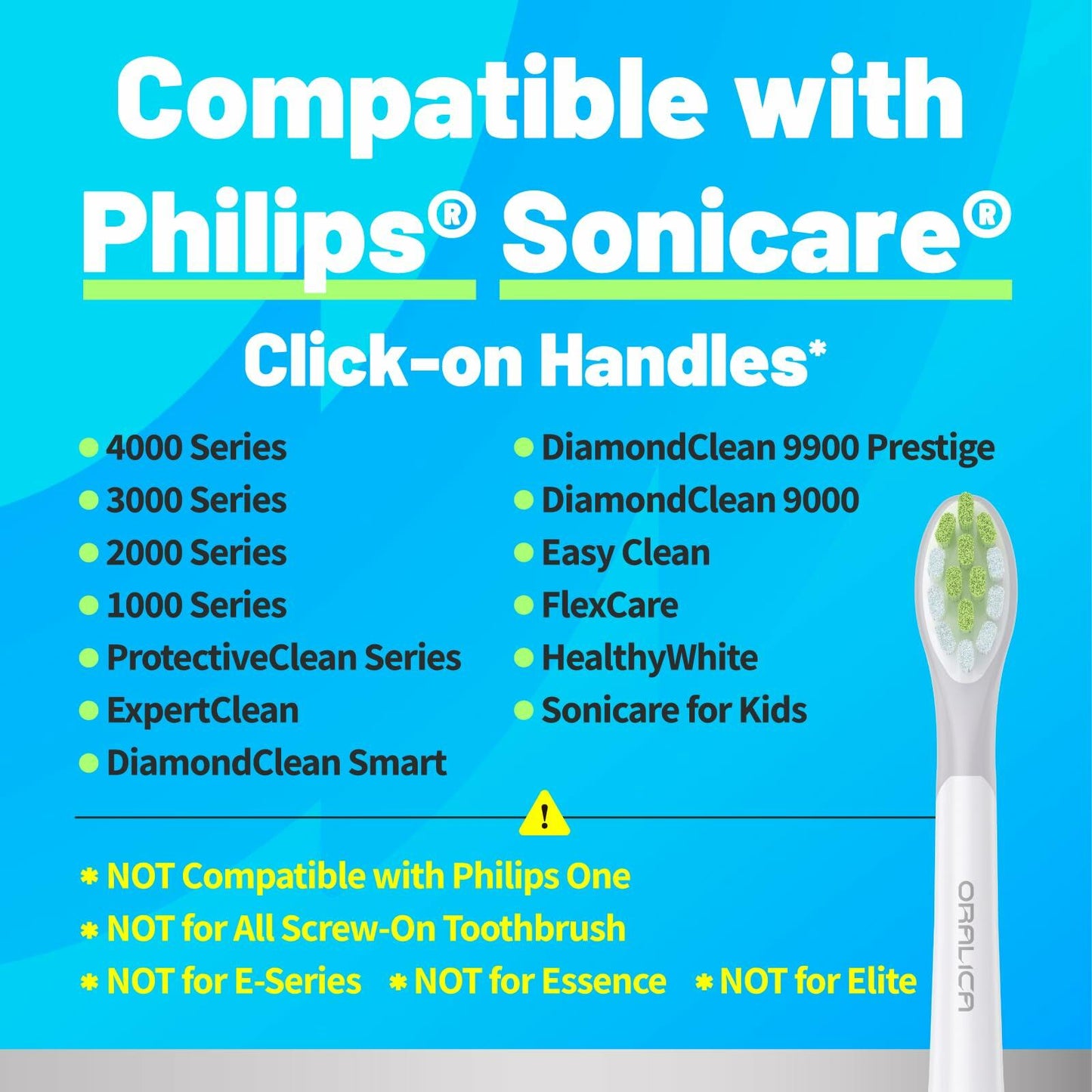 Oralica Whitening Replacement Toothbrush Heads Philips Sonicare 6 Pack Black