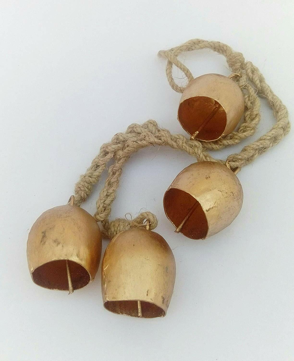 Siddhivinayak Overseas Iron Wrought Brass Finish Wall Hanging Bell Chime 4 Bells