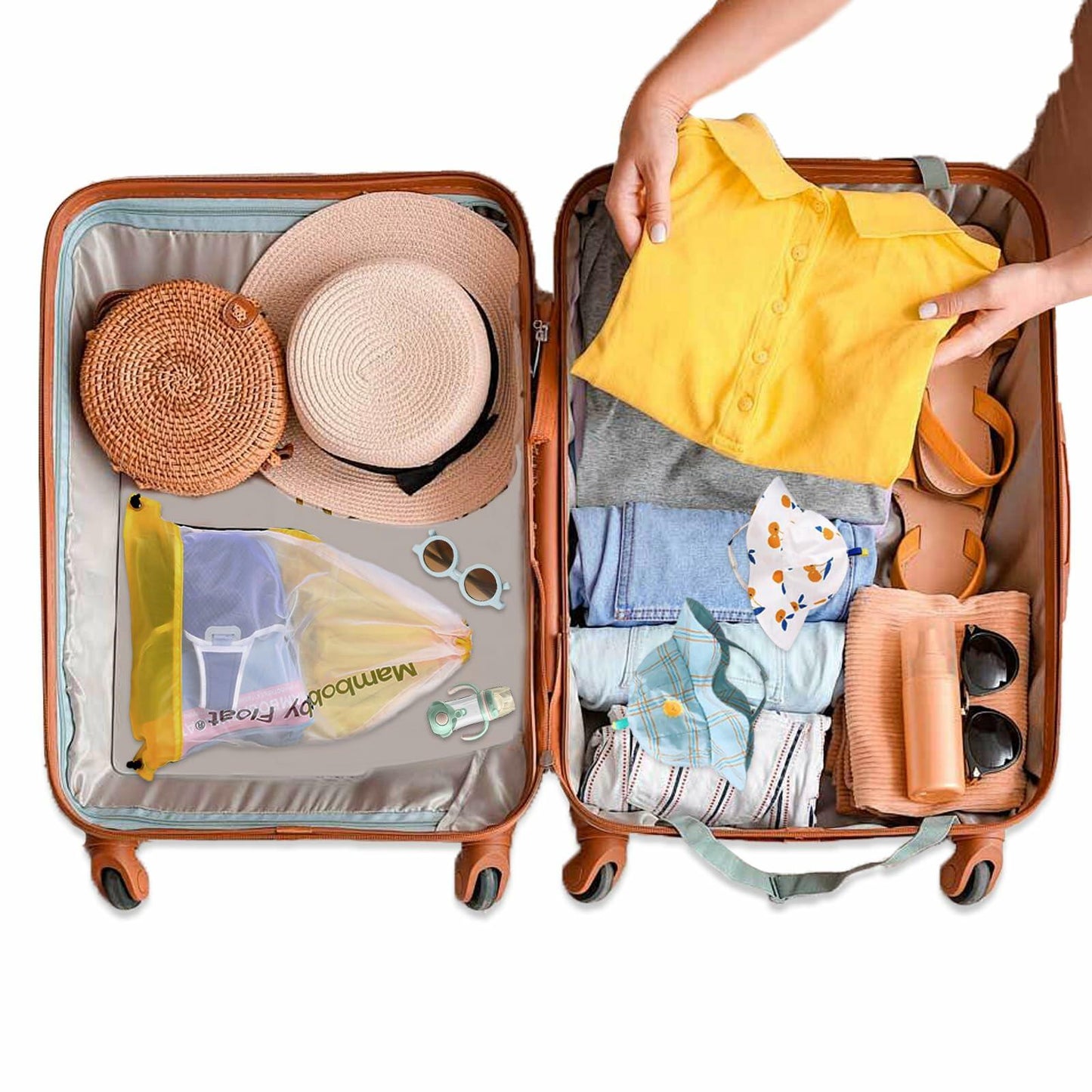 MAMBOBABYFLOAT Baby Pool Float New Gen Safety Portable Backpack Blue Balloon