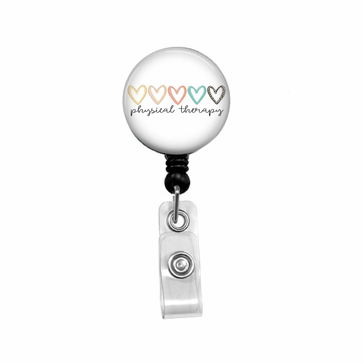 Kmatye Physical Therapy Boho Hearts Retractable ID Badge Holder Black Small