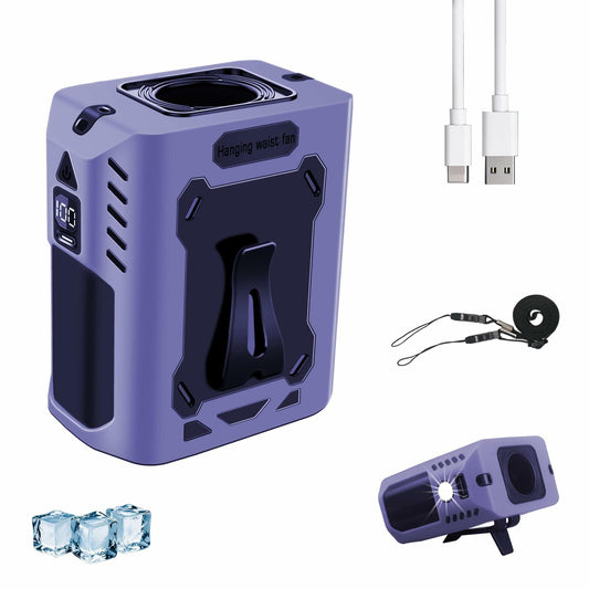 Quiwun Portable Waist Fan Clip On 8000mAh 5 Speeds Flashlight Orange