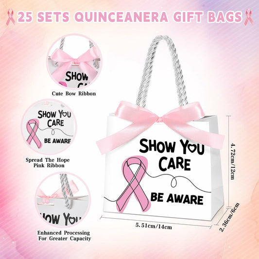 Weekgrat 25 Pack Breast Cancer Awareness Gift Bags Pink Ribbon 5.51x2.36x4.72in