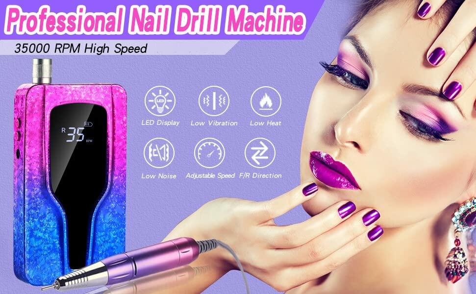 LEEMOOP Electric Nail Drill 35000RPM Cordless Efile Kit 12 Bits Light Orange