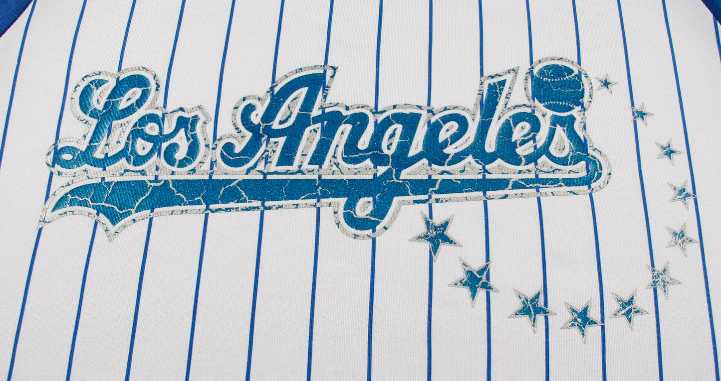 Fansamer Mens City Vintage Pinstripe Crew Neck Tee Shirt Blue White Size XL