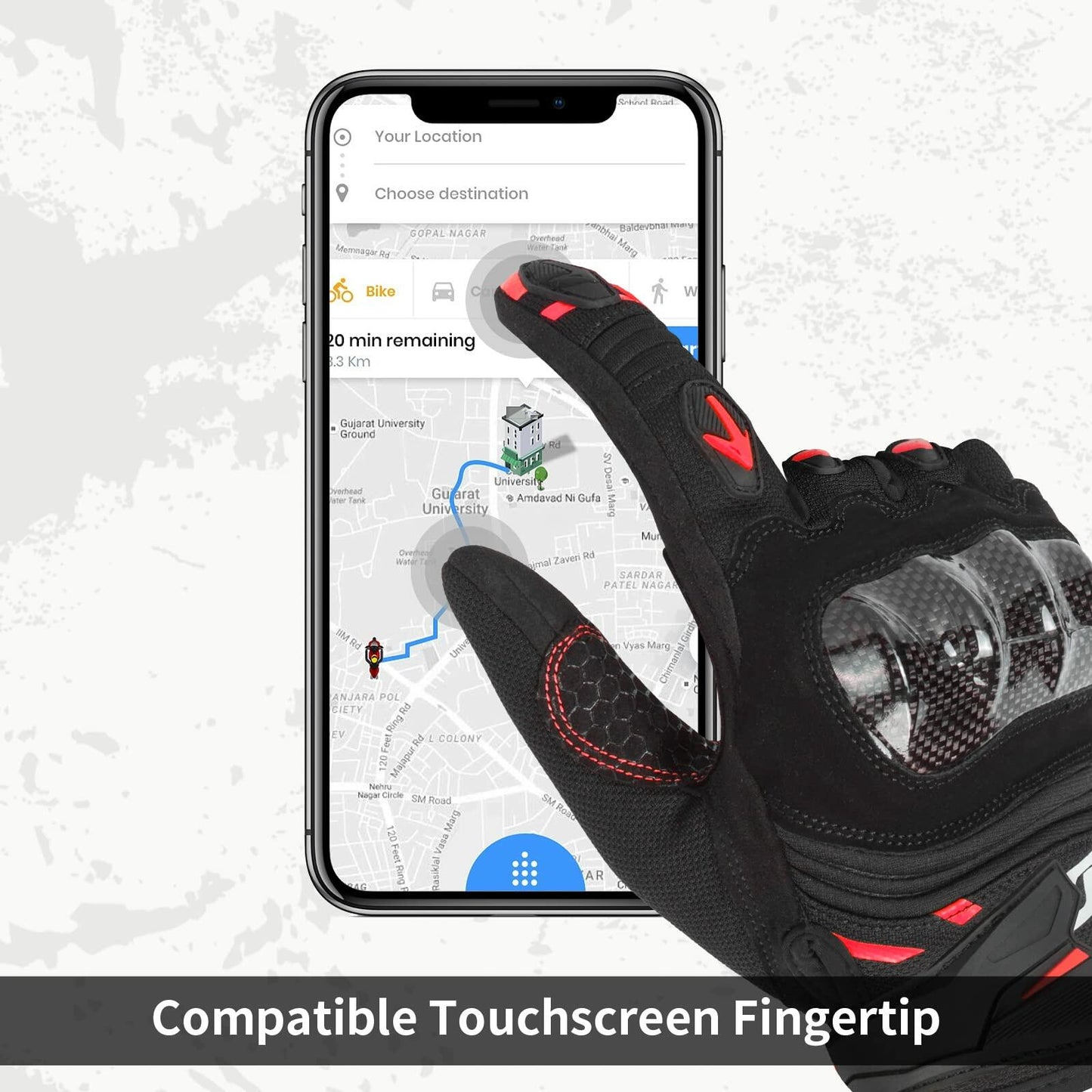 Scoyco Motorcycle Gloves Carbon Knuckle Touchscreen Black Size XL