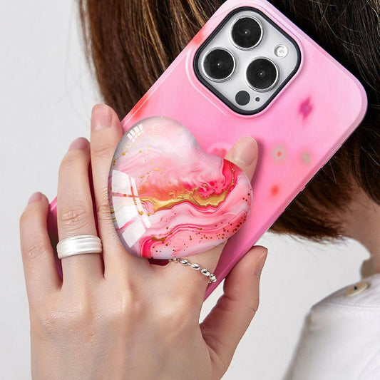 Luhoit Heart Shape Expanding Cell Phone Grip Glass Stand Gold Red Marble
