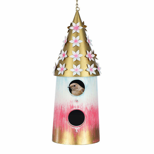 BAYN 2-Story Double Hole Golden Metal Hanging Bird House Outdoor