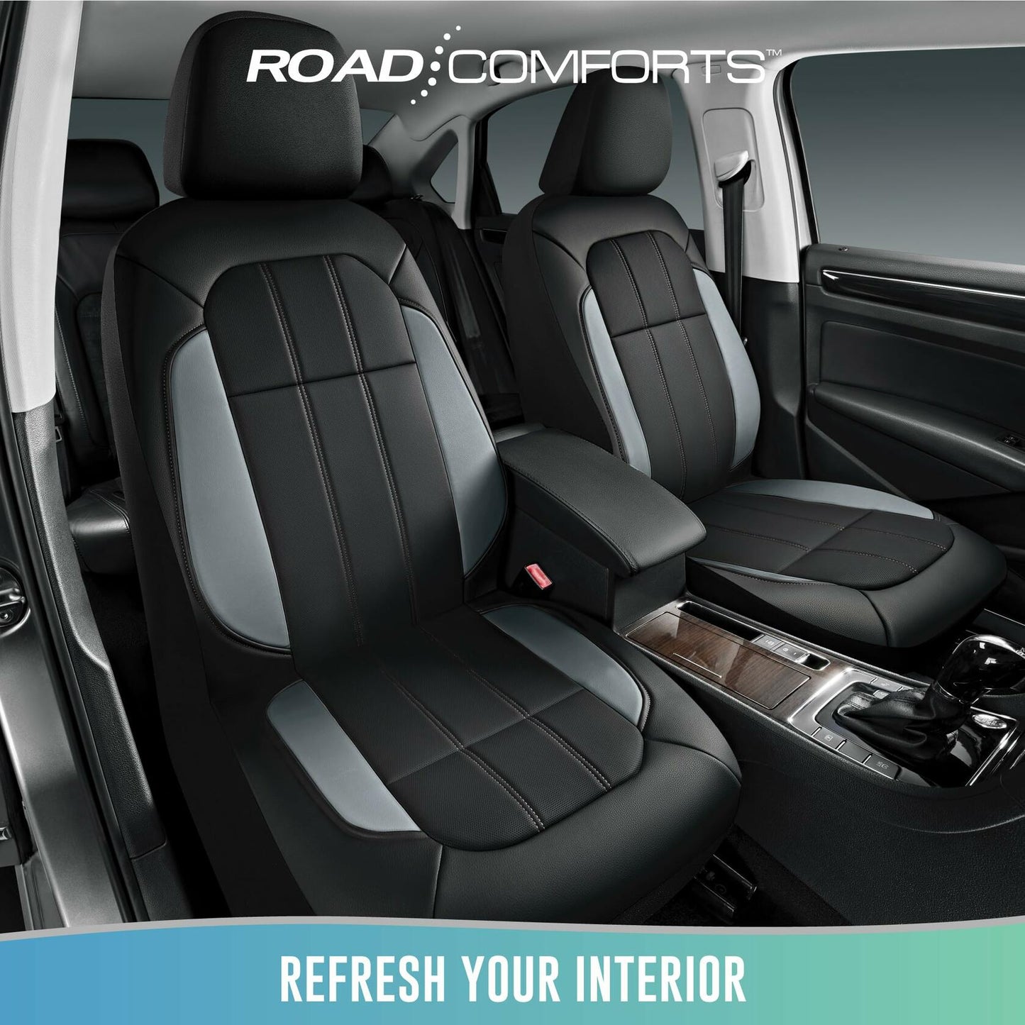 Road Comforts Breathable Leather Car Seat Covers Front Seats Airbag Safe Gray