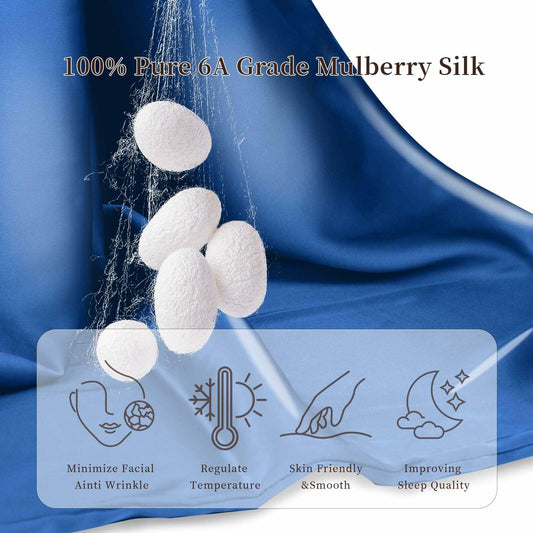 Momelo 100% Pure Mulberry Silk Pillowcase Cooling Zipper Gem Blue 1Pc Size Queen