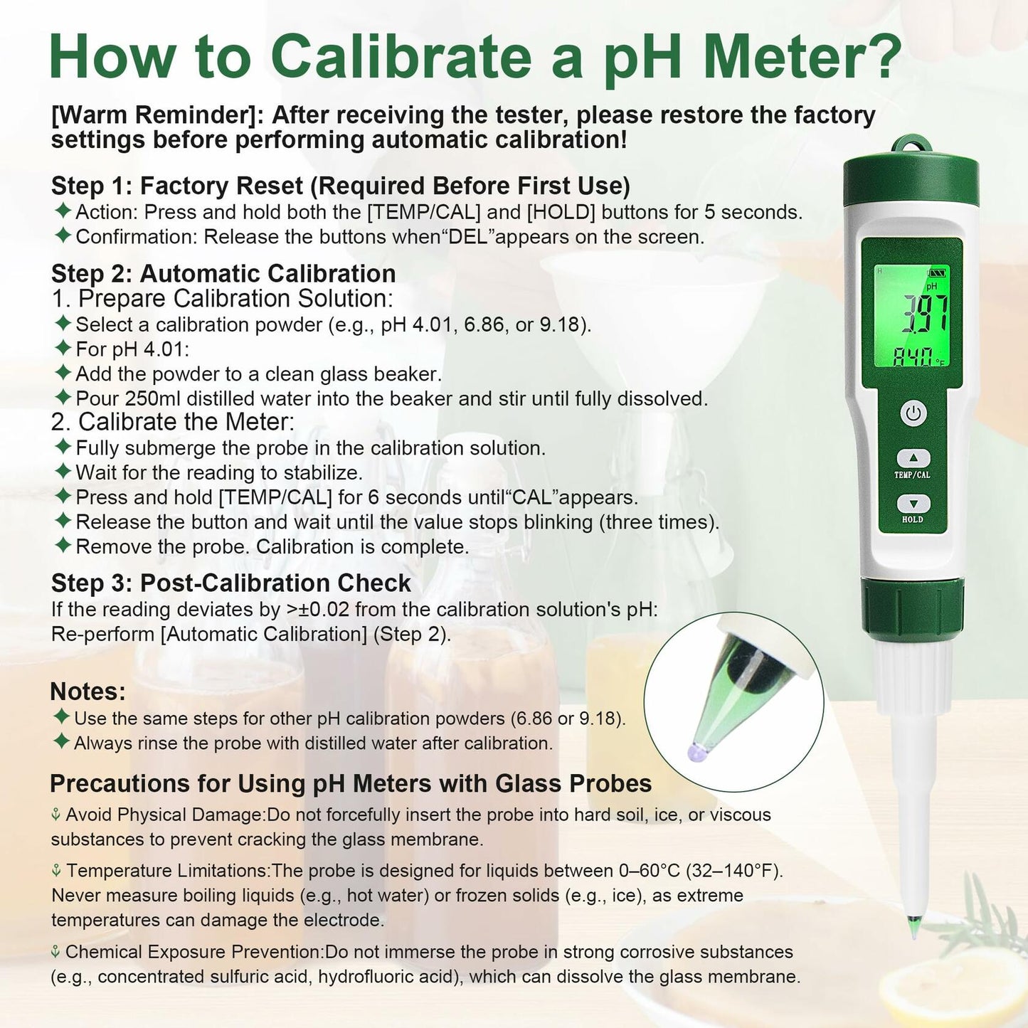 RAINLEOTI Digital pH Meter Food Tester with 2 Probes for Fermented Foods
