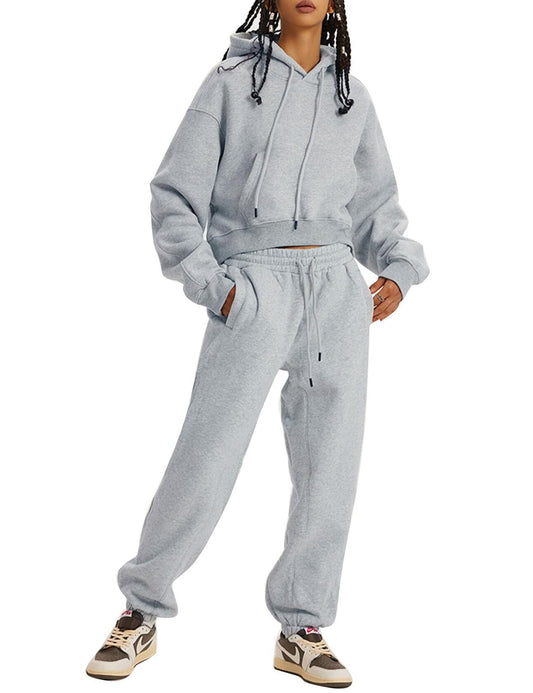 Eisctnd Women Fleece 2 Piece Tracksuit Sweatshirt Jogger Pants LightGrey Size S