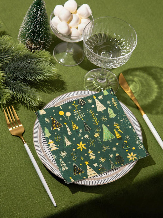 JoyfulArtink 3-Ply Paper Napkins 6.5x6.5in 50 Count Festive Forest Green