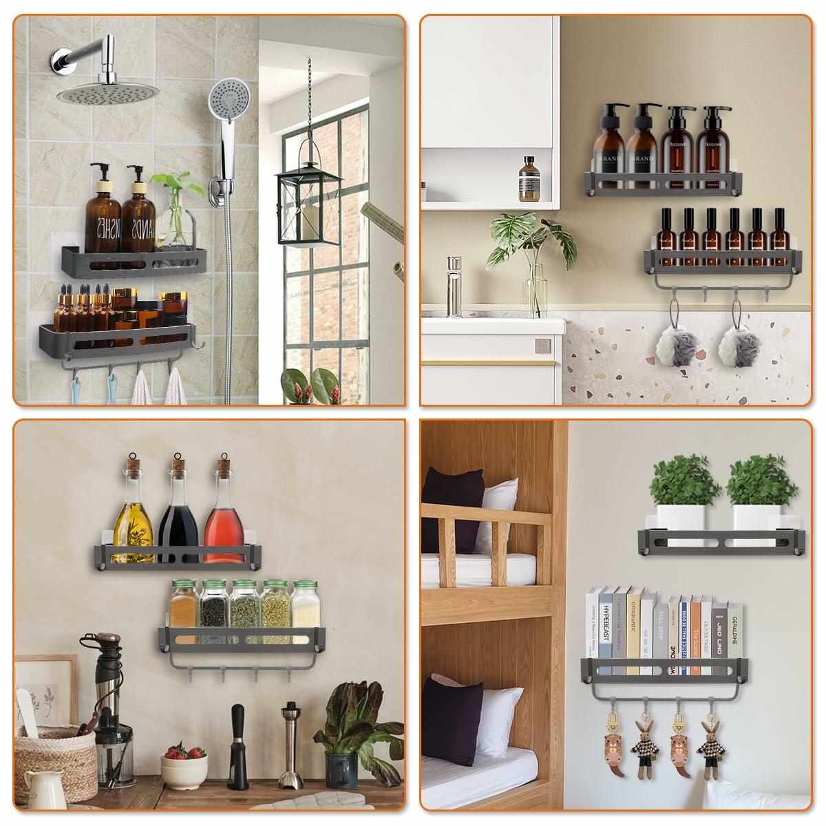 BELICOO Shower Caddy Adhesive Organizer Rustproof Aluminium 2 Pack Silver Black