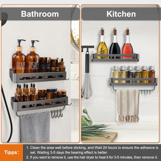 BELICOO Shower Caddy Adhesive Organizer Rustproof Aluminium 2 Pack Silver Black