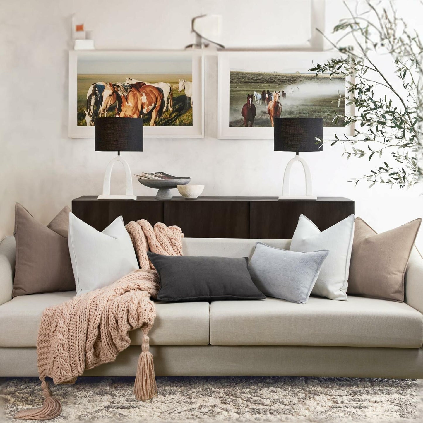 ZWJD Chenille Throw Pillow Covers Cream 24x24 Set of 2 Soft Decorative